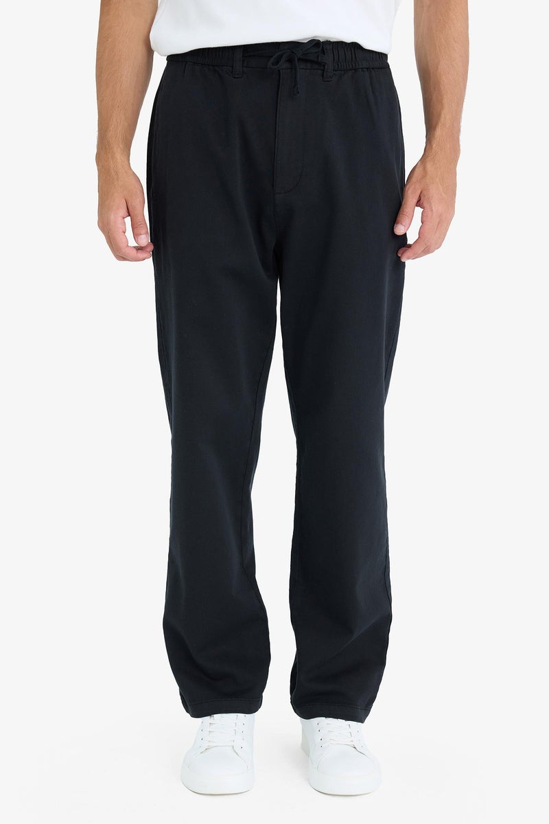 DeFacto Black Man Wide Leg Regular Hem Zip-Up Trousers Casual - Image 4